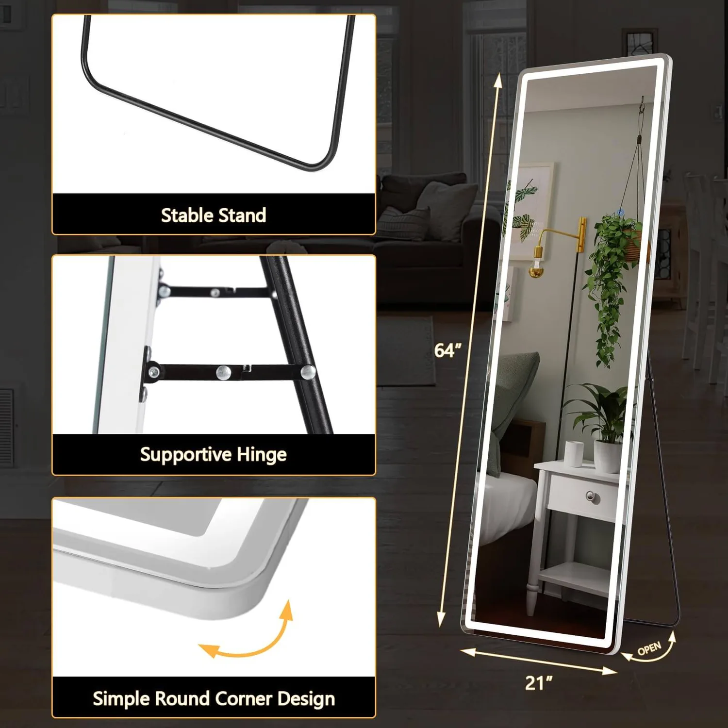 Sweetcrispy 3-Color LED Illuminated Mirror for Indoors — view 4