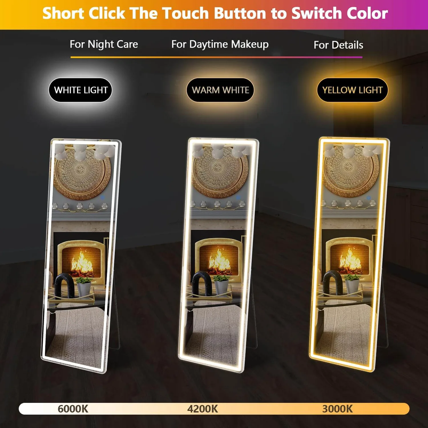 Sweetcrispy 3-Color LED Illuminated Mirror for Indoors — view 8