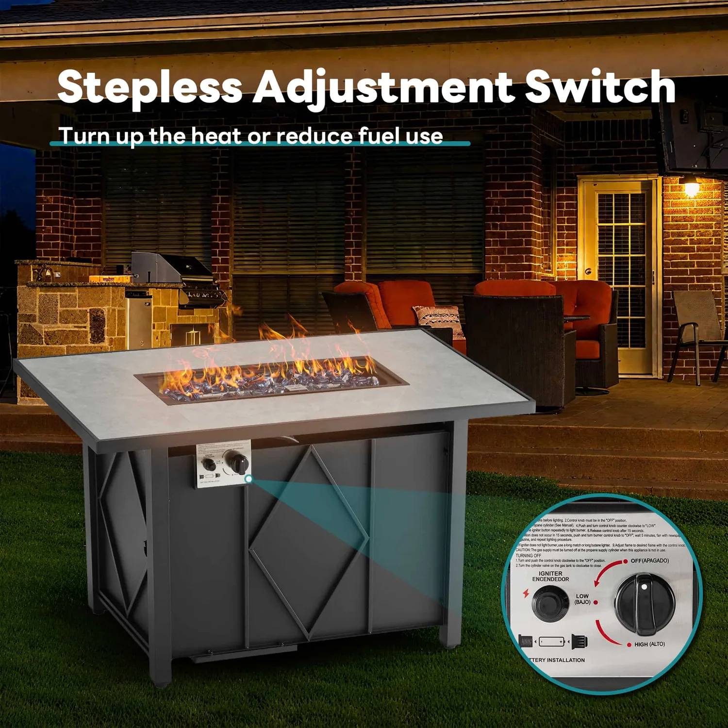 Sweetcrispy 43" Outdoor Fire Pit Table with 50,000 BTU Heater — view 7