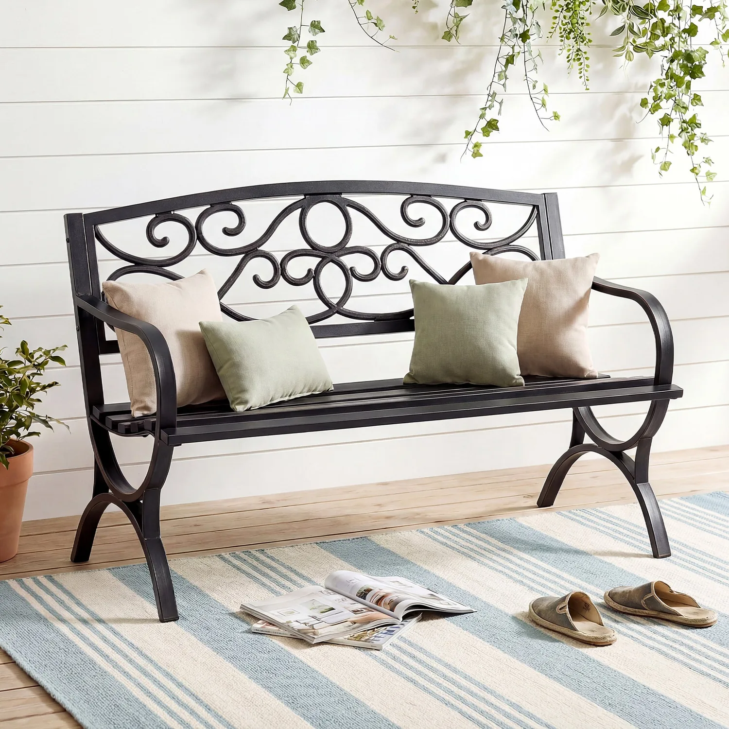 Sweetcrispy 50" Metal Patio Garden Bench for Lawn & Garden — main image