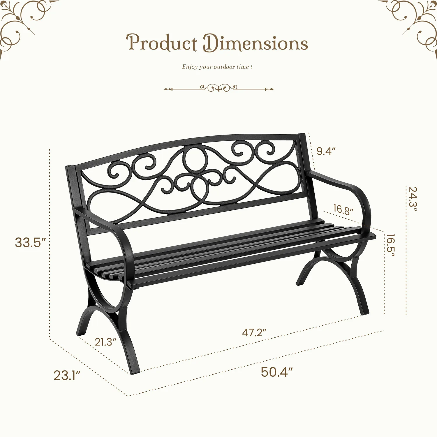 Sweetcrispy 50" Metal Patio Garden Bench for Lawn & Garden — view 5