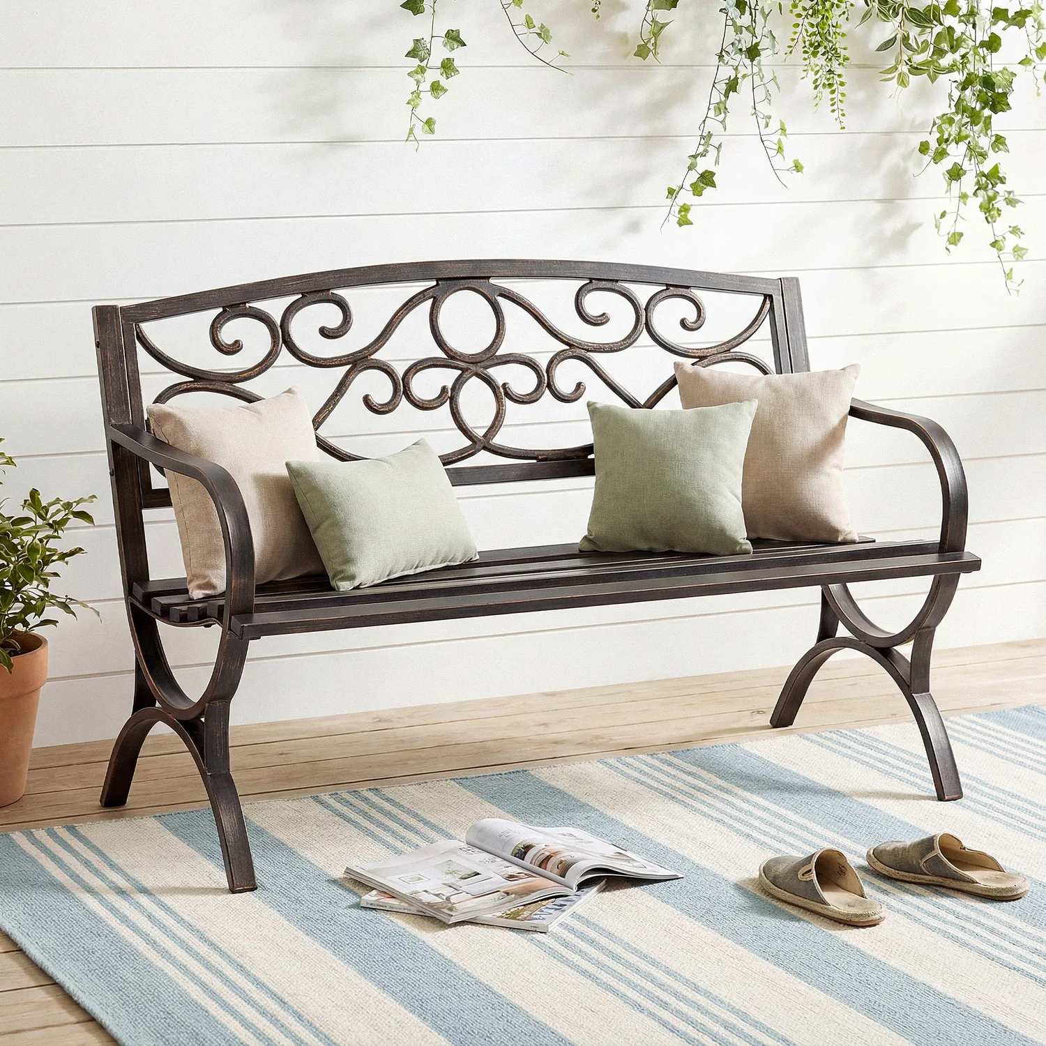 Sweetcrispy 50" Metal Patio Garden Bench for Lawn & Garden — view 6