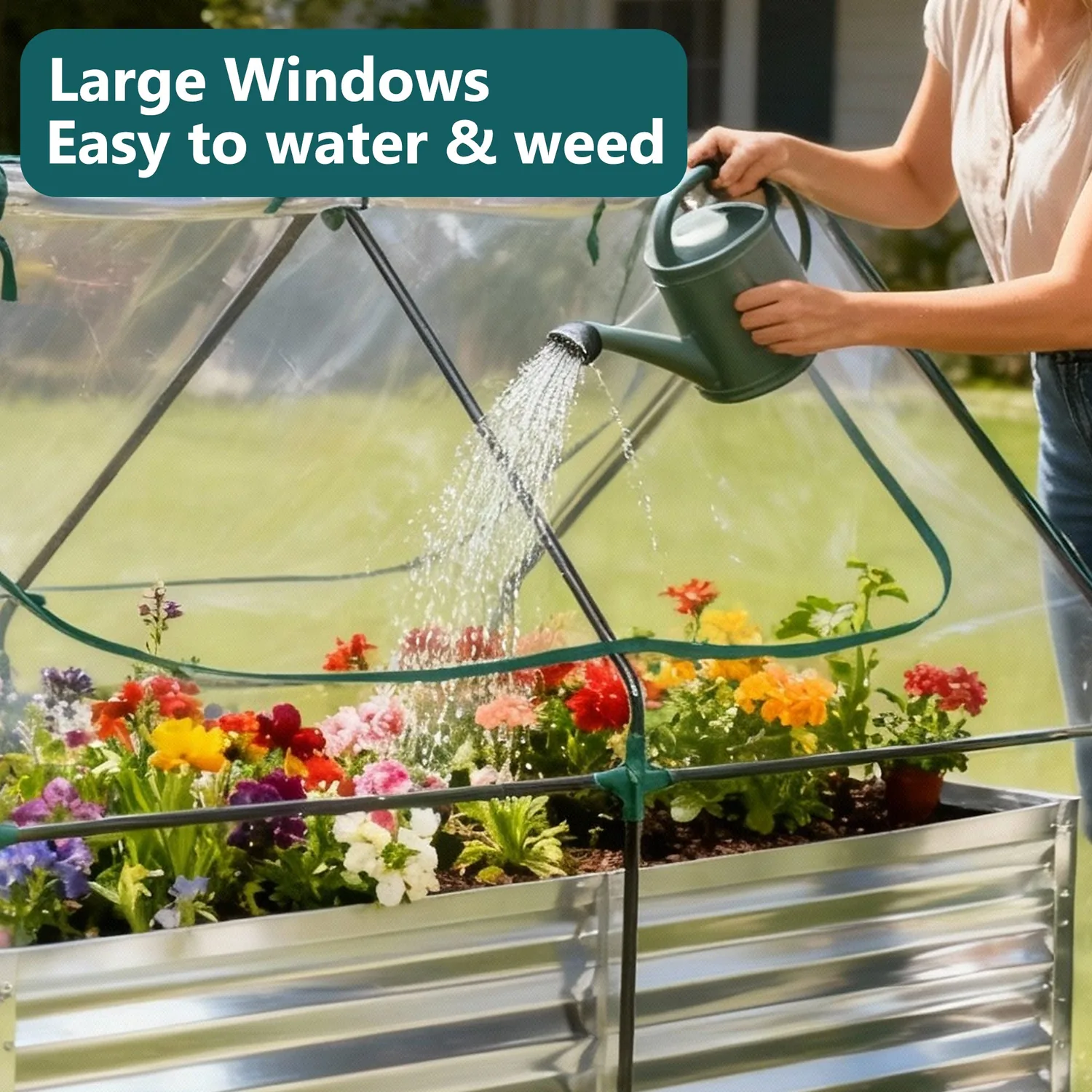 Sweetcrispy Mini Greenhouse Raised Garden Bed with Dual Roll-Up Windows — view 3