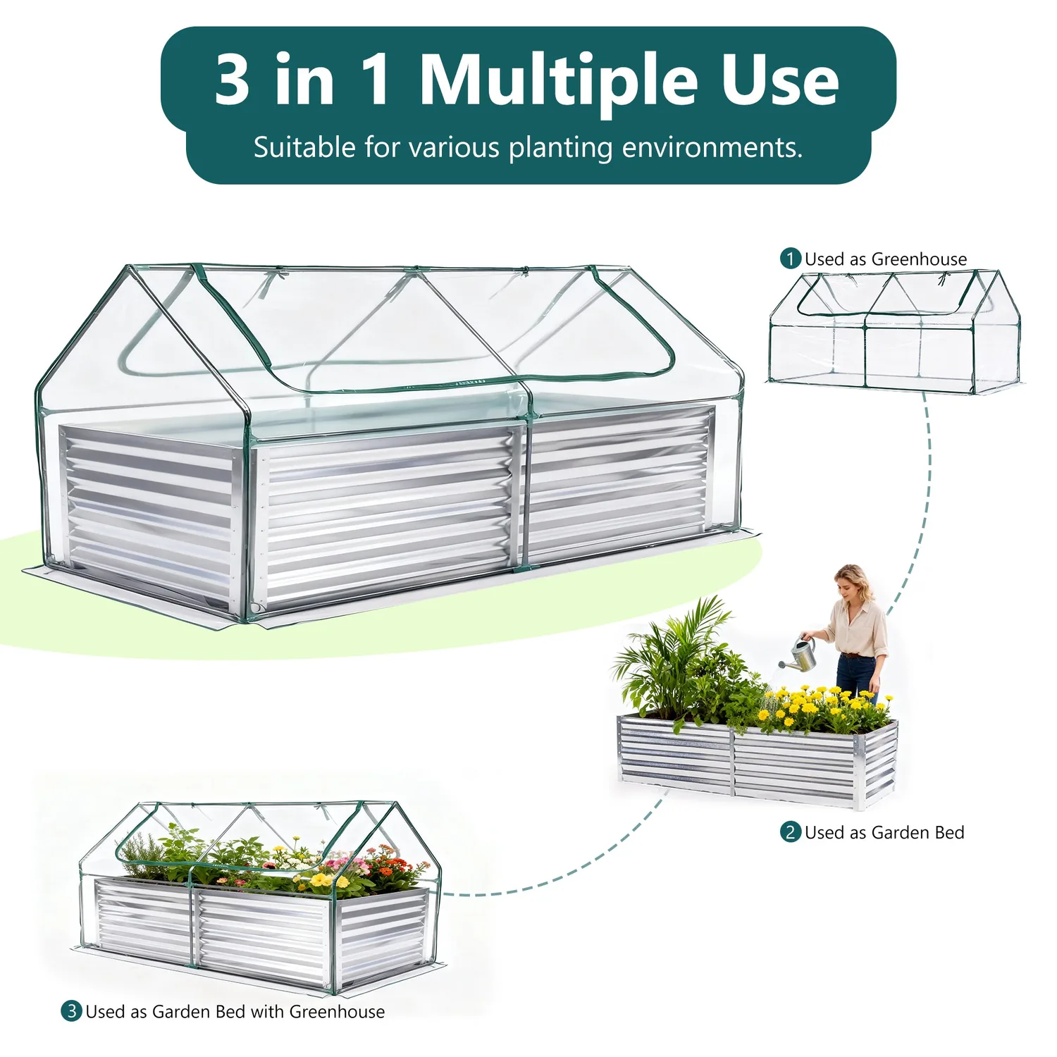 Sweetcrispy Mini Greenhouse Raised Garden Bed with Dual Roll-Up Windows — view 4