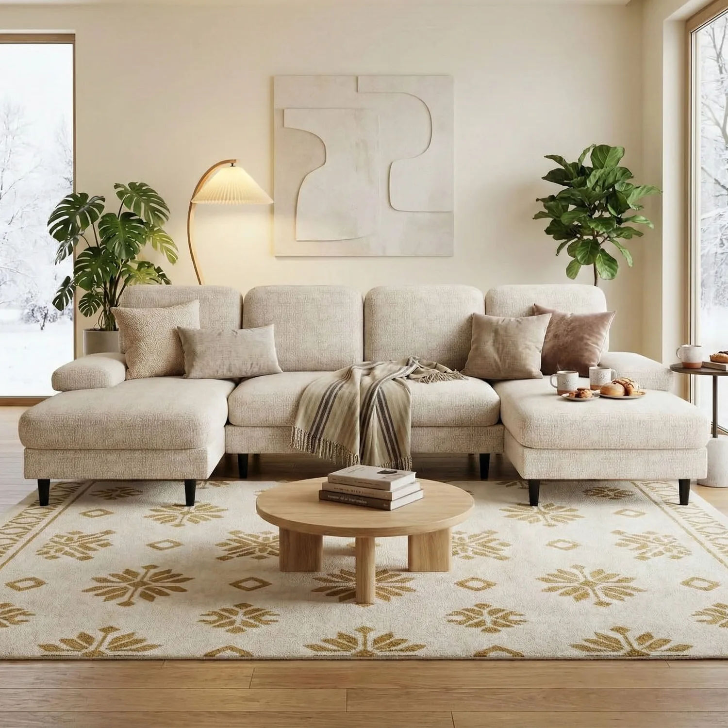 Sweetcrispy U-Shaped Modular Sectional Sofa Couch with Pillows for Living Room — main image