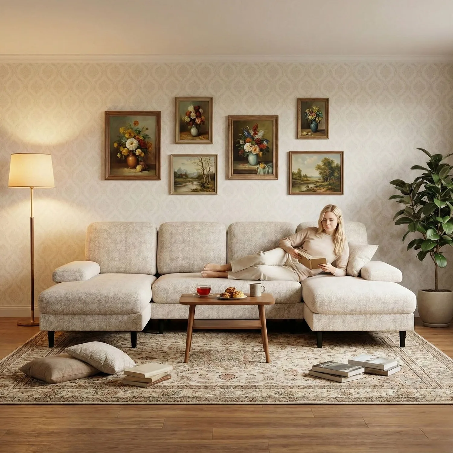 Sweetcrispy U-Shaped Modular Sectional Sofa Couch with Pillows for Living Room — view 2