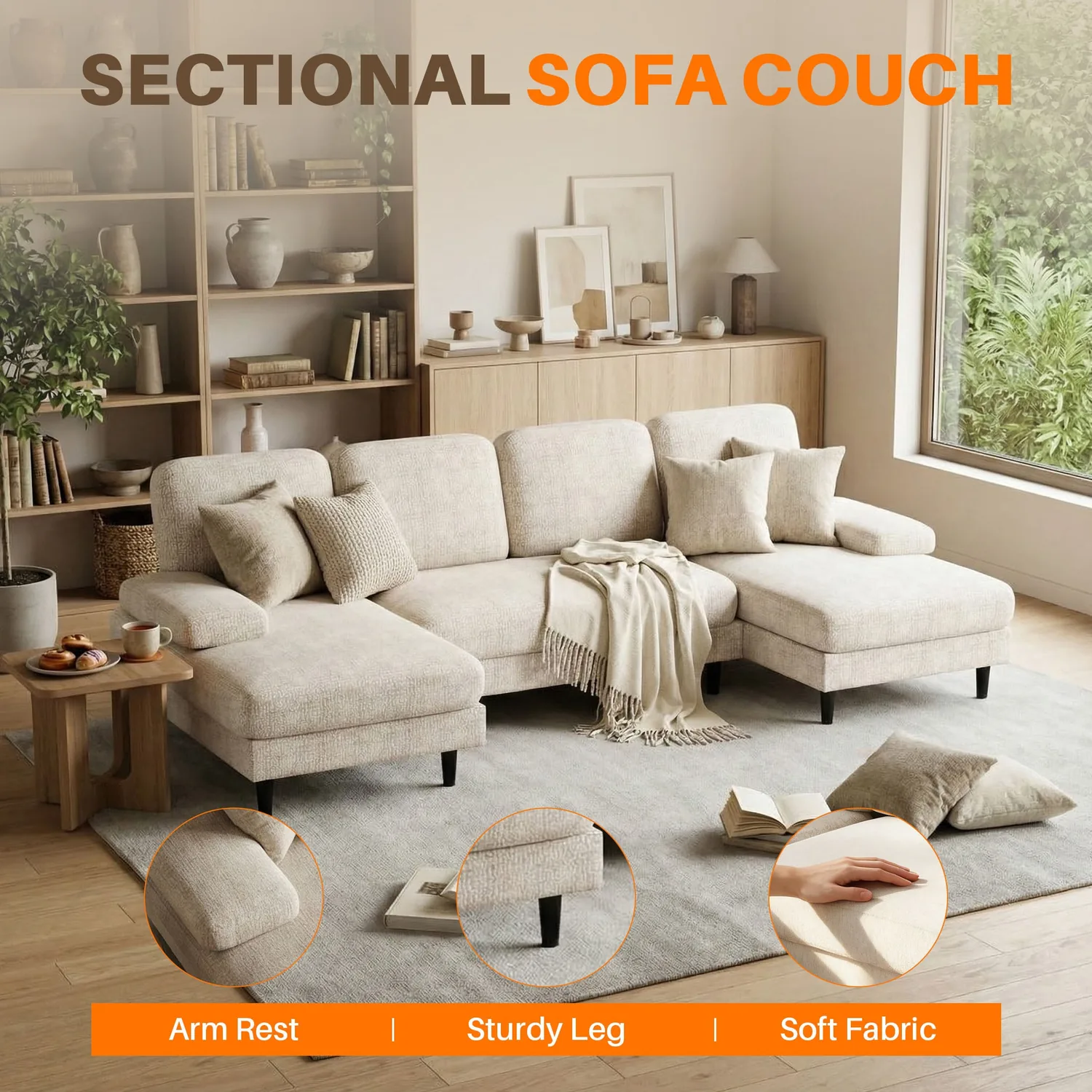 Sweetcrispy U-Shaped Modular Sectional Sofa Couch with Pillows for Living Room — view 3