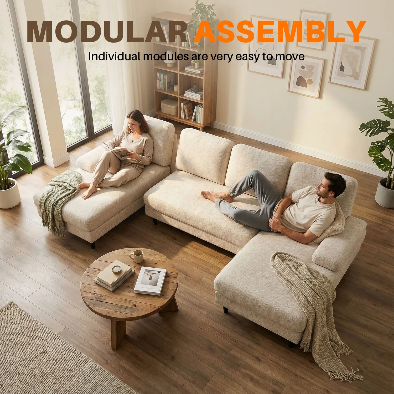 Sweetcrispy U-Shaped Modular Sectional Sofa Couch with Pillows for Living Room — view 4