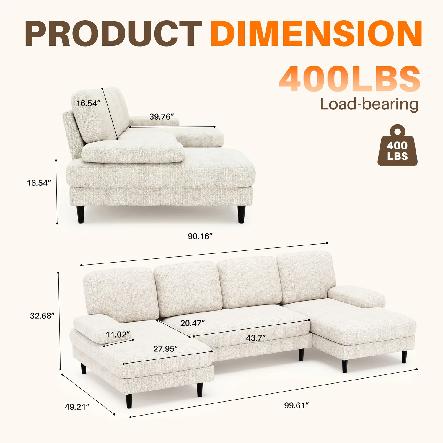 Sweetcrispy U-Shaped Modular Sectional Sofa Couch with Pillows for Living Room — view 5