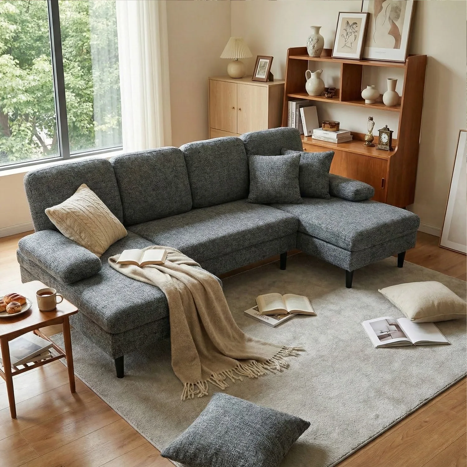 Sweetcrispy U-Shaped Modular Sectional Sofa Couch with Pillows for Living Room — view 7
