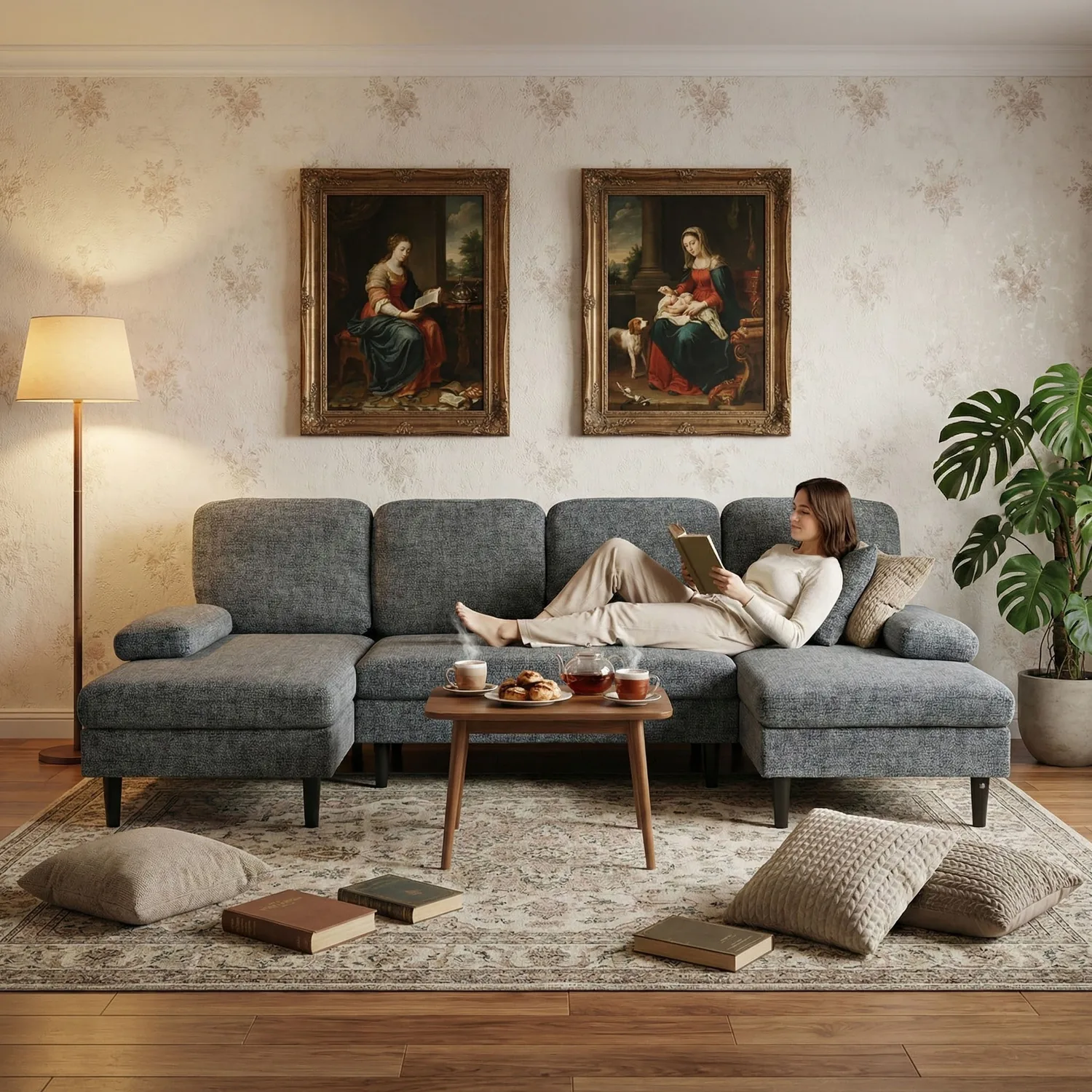 Sweetcrispy U-Shaped Modular Sectional Sofa Couch with Pillows for Living Room — view 8