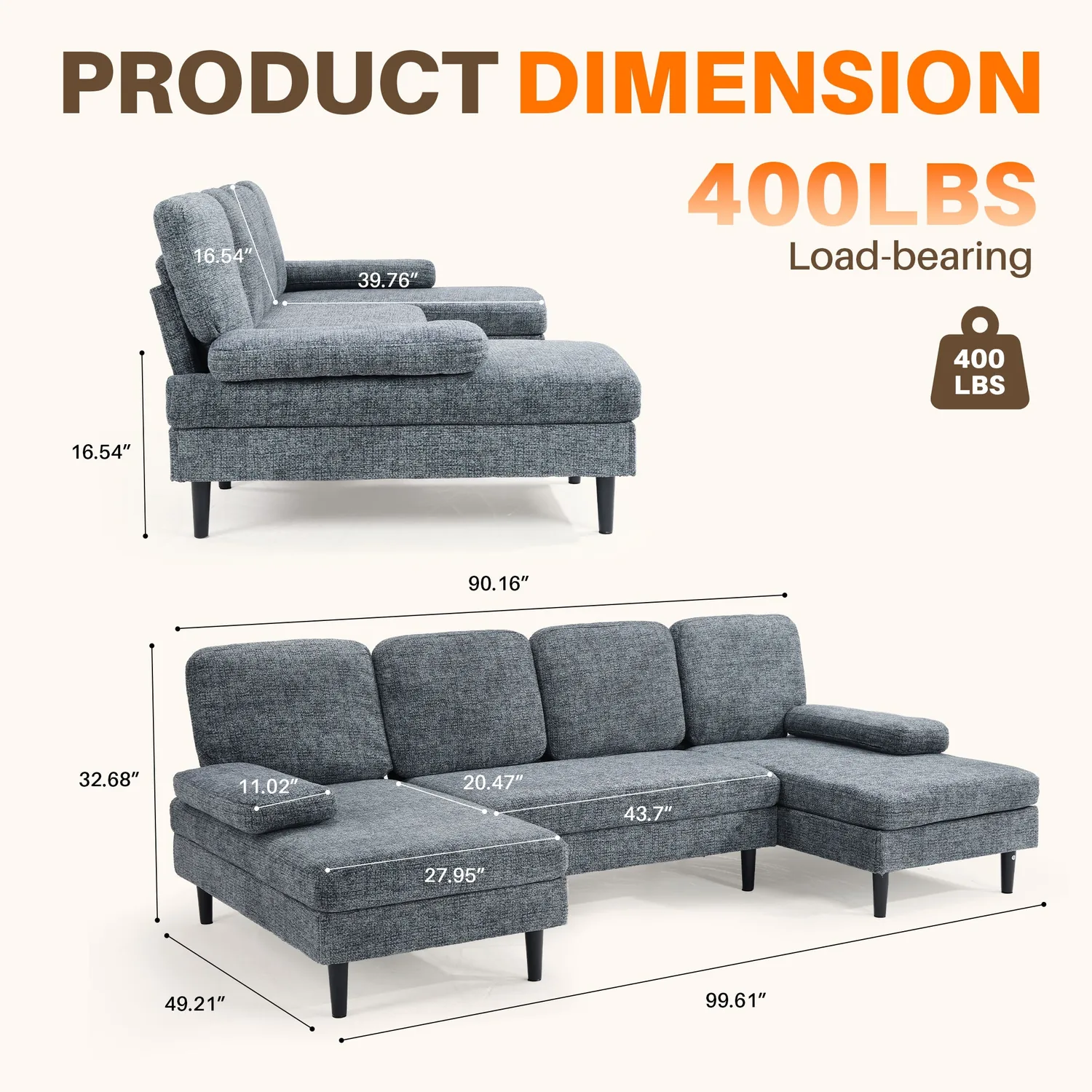 Sweetcrispy U-Shaped Modular Sectional Sofa Couch with Pillows for Living Room — view 9