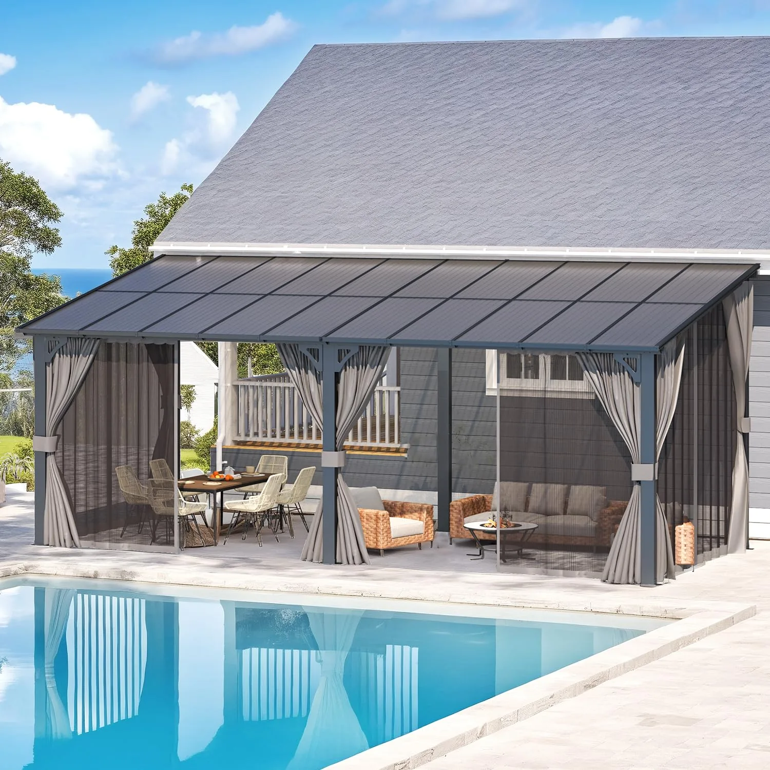 YODOLLA · Transform Your Backyard: 20x8 Outdoor Gazebo Pergola with Curtains & Netting
