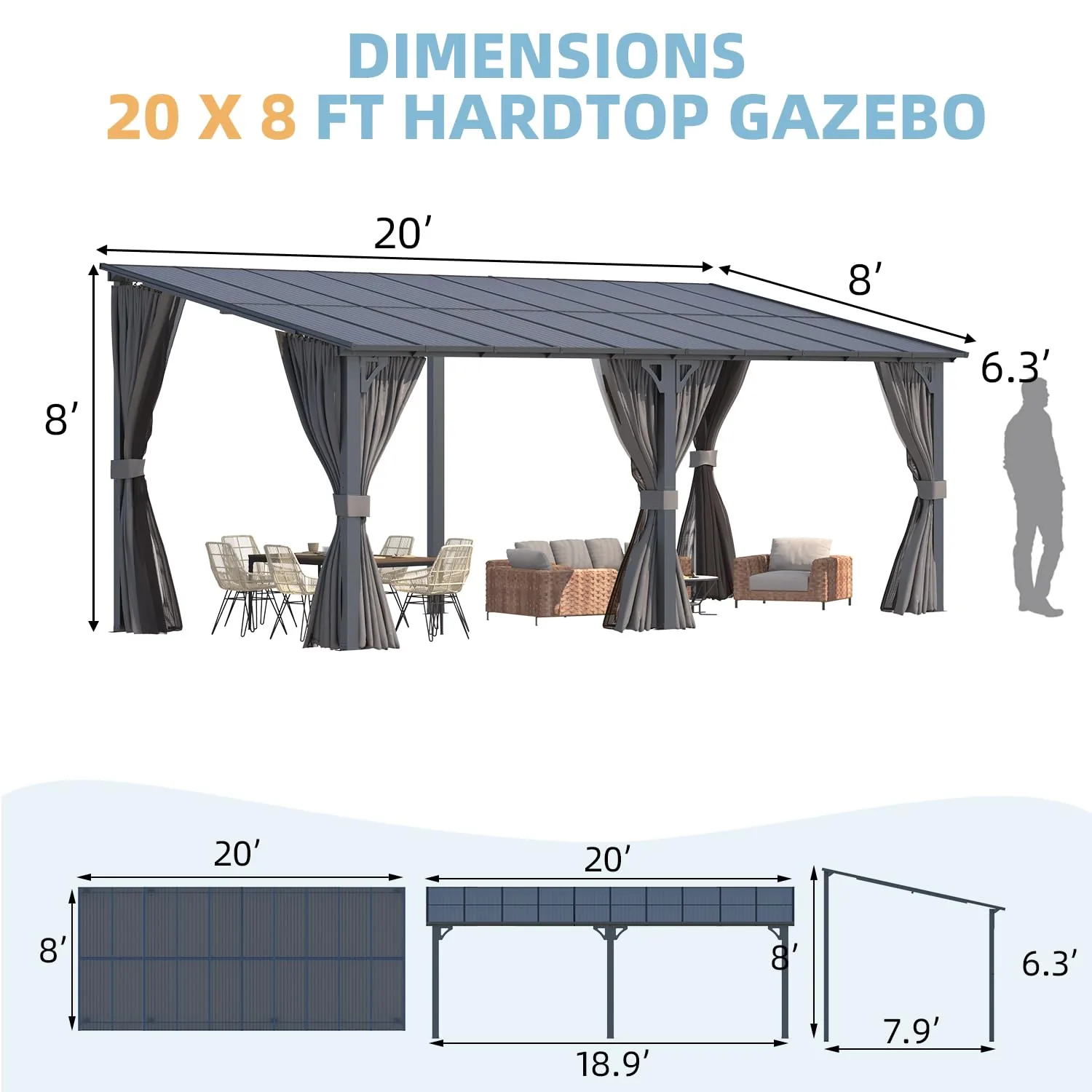 Transform Your Backyard: 20x8 Outdoor Gazebo Pergola with Curtains & Netting — view 3