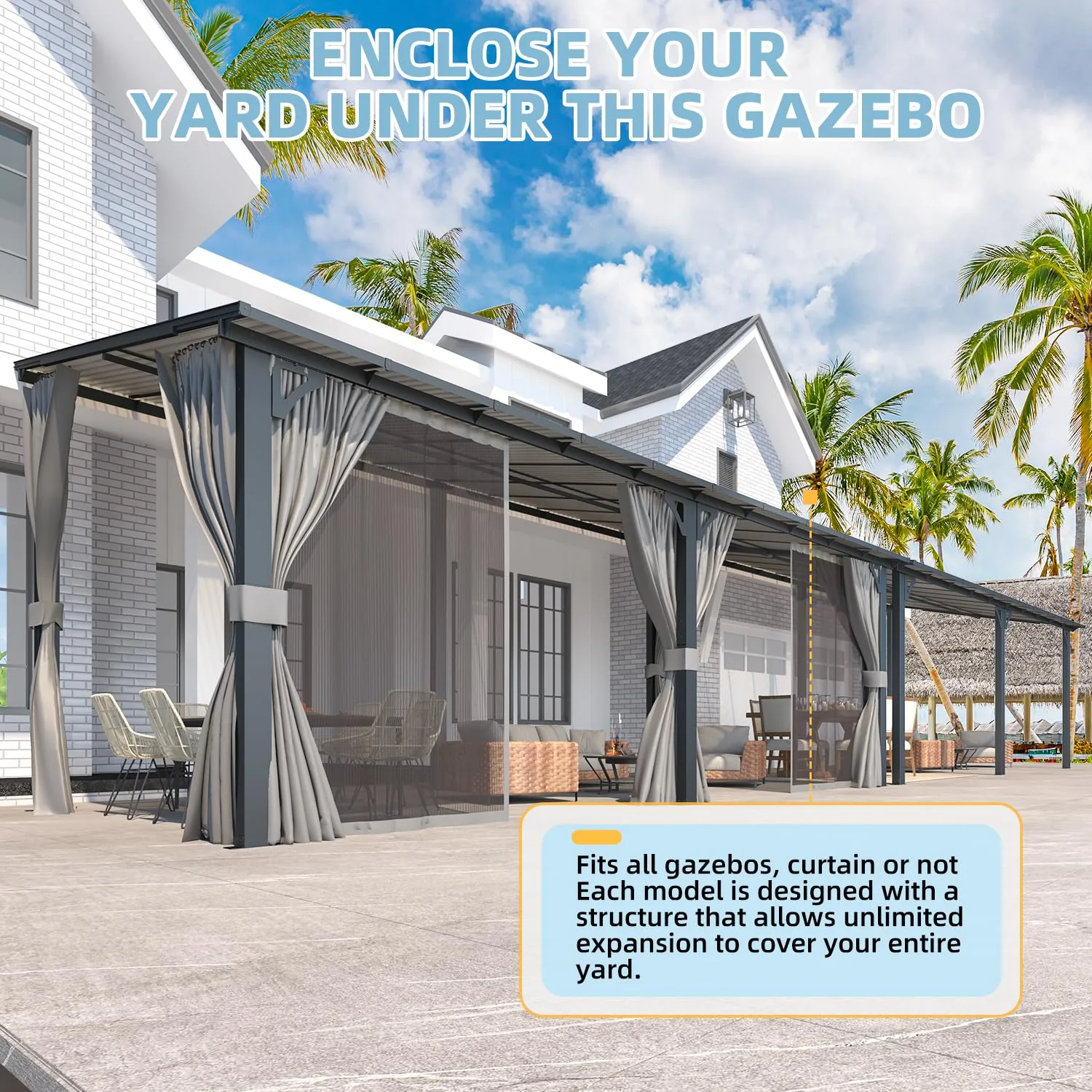 Transform Your Backyard: 20x8 Outdoor Gazebo Pergola with Curtains & Netting — view 6