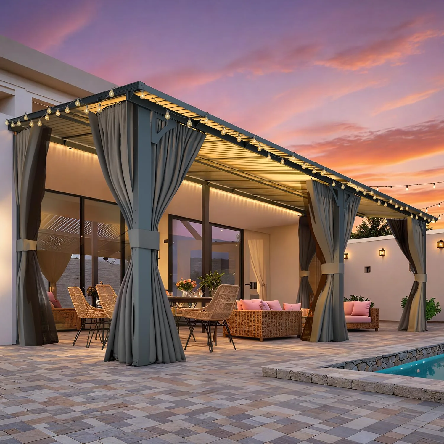 Transform Your Backyard: 20x8 Outdoor Gazebo Pergola with Curtains & Netting — view 7