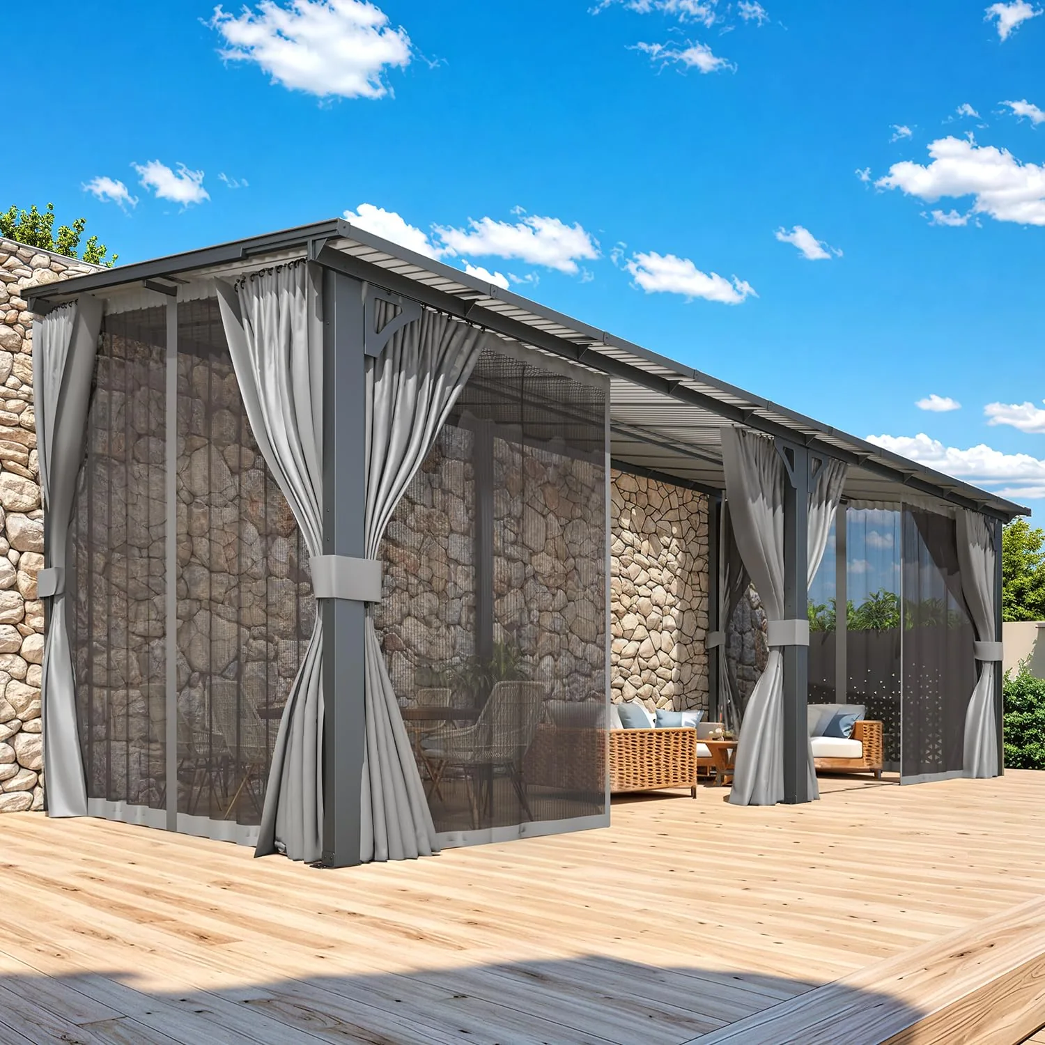 Transform Your Backyard: 20x8 Outdoor Gazebo Pergola with Curtains & Netting — view 8