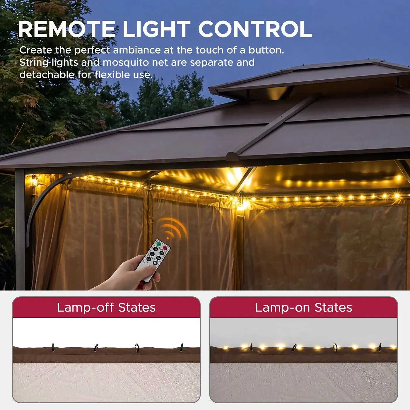 Transform Your Gazebo: Mosquito Netting with Warm LED Lights for 10x12 Hardtop — view 4