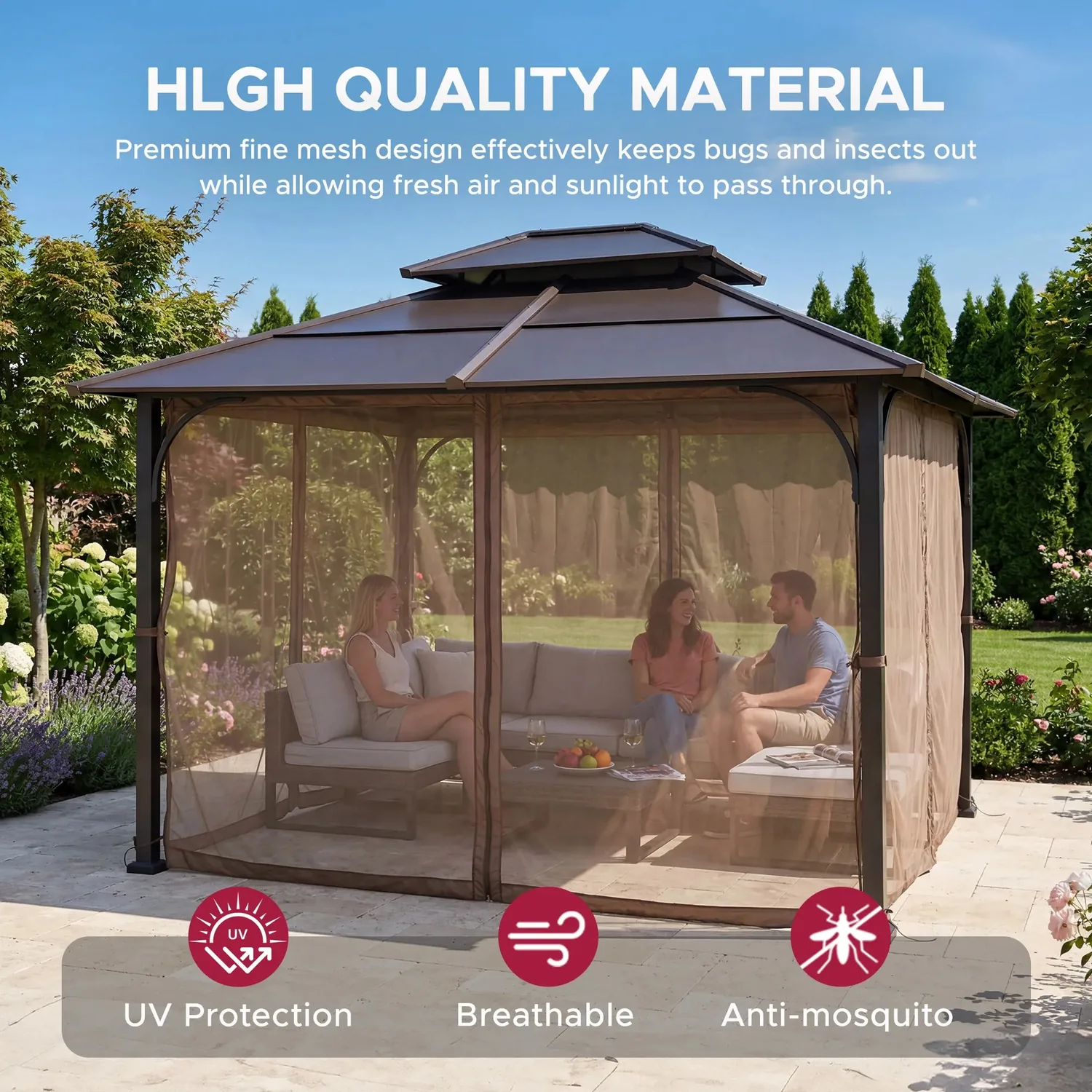 Transform Your Gazebo: Mosquito Netting with Warm LED Lights for 10x12 Hardtop — view 5