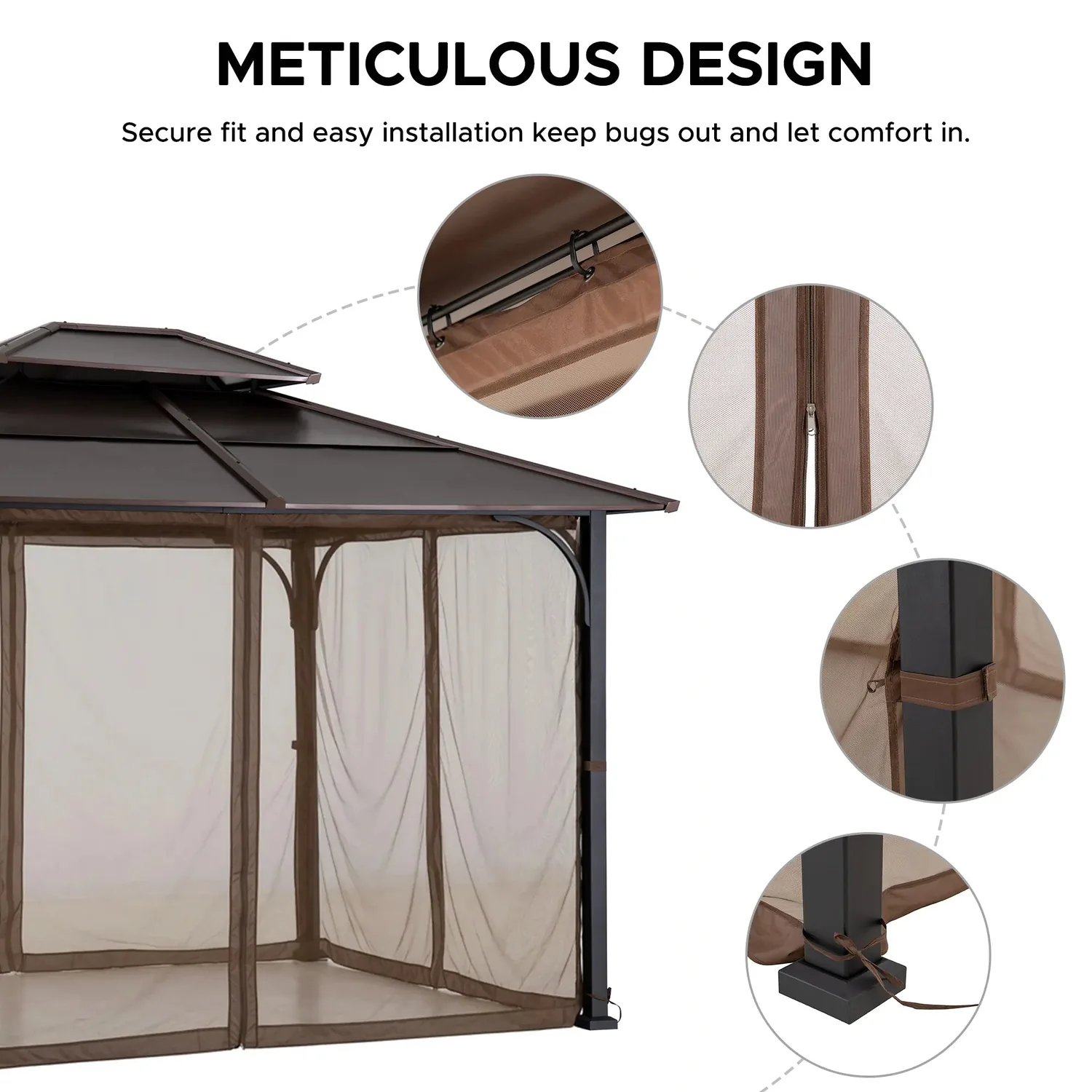 Transform Your Gazebo: Mosquito Netting with Warm LED Lights for 10x12 Hardtop — view 8
