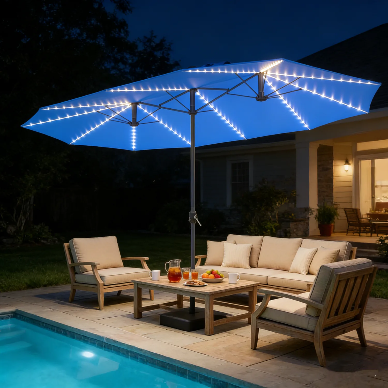 Transform Your Outdoor Space: 15ft Double-Sided Patio Umbrella - Luxurious Blue Shade — main image