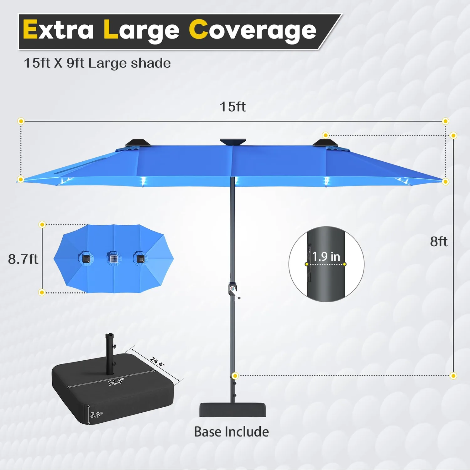 Transform Your Outdoor Space: 15ft Double-Sided Patio Umbrella - Luxurious Blue Shade — view 4