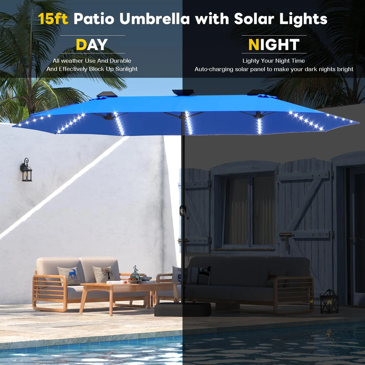 Transform Your Outdoor Space: 15ft Double-Sided Patio Umbrella - Luxurious Blue Shade — view 6