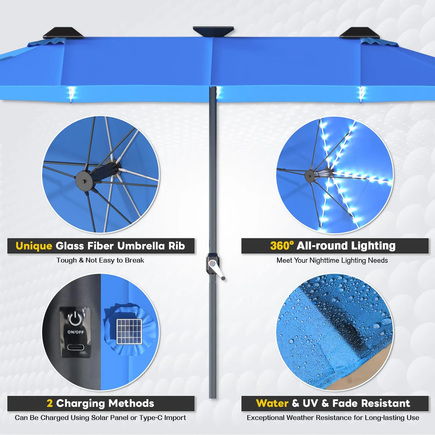 Transform Your Outdoor Space: 15ft Double-Sided Patio Umbrella - Luxurious Blue Shade — view 7