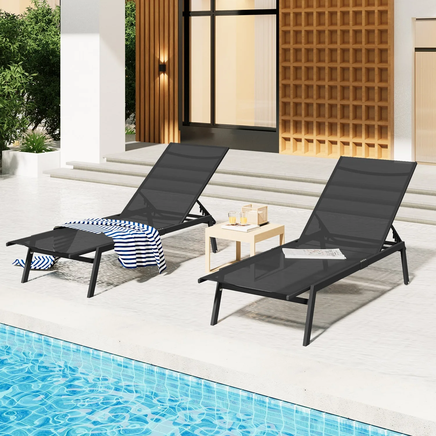 Transform Your Pool Into a Luxury Oasis with Curved Black Lounge Chairs — view 8
