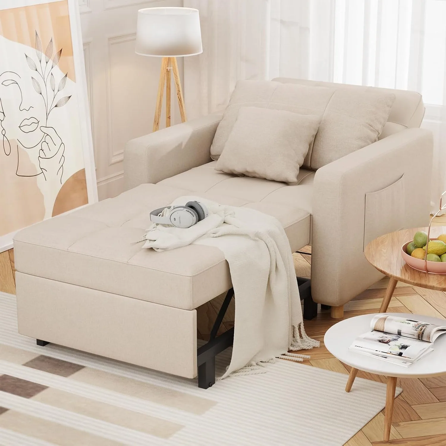 YODOLLA · Transform Your Space: Beige Convertible Chair Bed for Modern Living