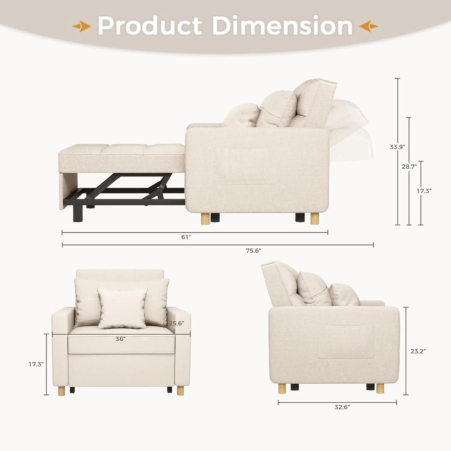 Transform Your Space: Beige Convertible Chair Bed for Modern Living — view 4