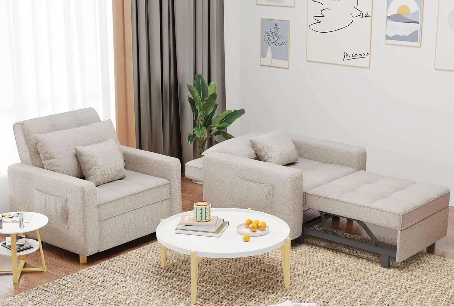 Transform Your Space: Beige Convertible Chair Bed for Modern Living — view 6