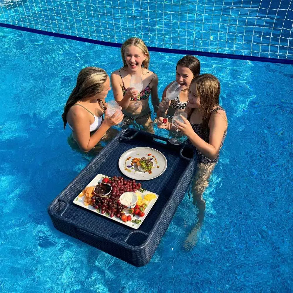 Wicker Floating Pool Tray 36x24" - Navy | Luxury Poolside Entertaining Essential — view 2