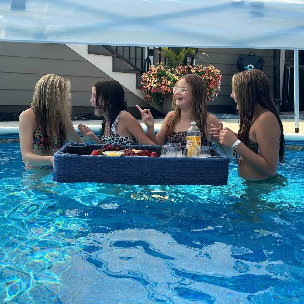 Wicker Floating Pool Tray 36x24" - Navy | Luxury Poolside Entertaining Essential — view 3