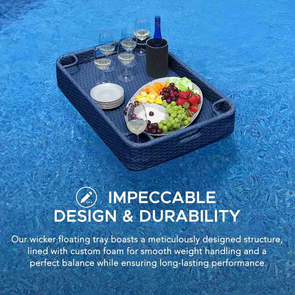 Wicker Floating Pool Tray 36x24" - Navy | Luxury Poolside Entertaining Essential — view 7
