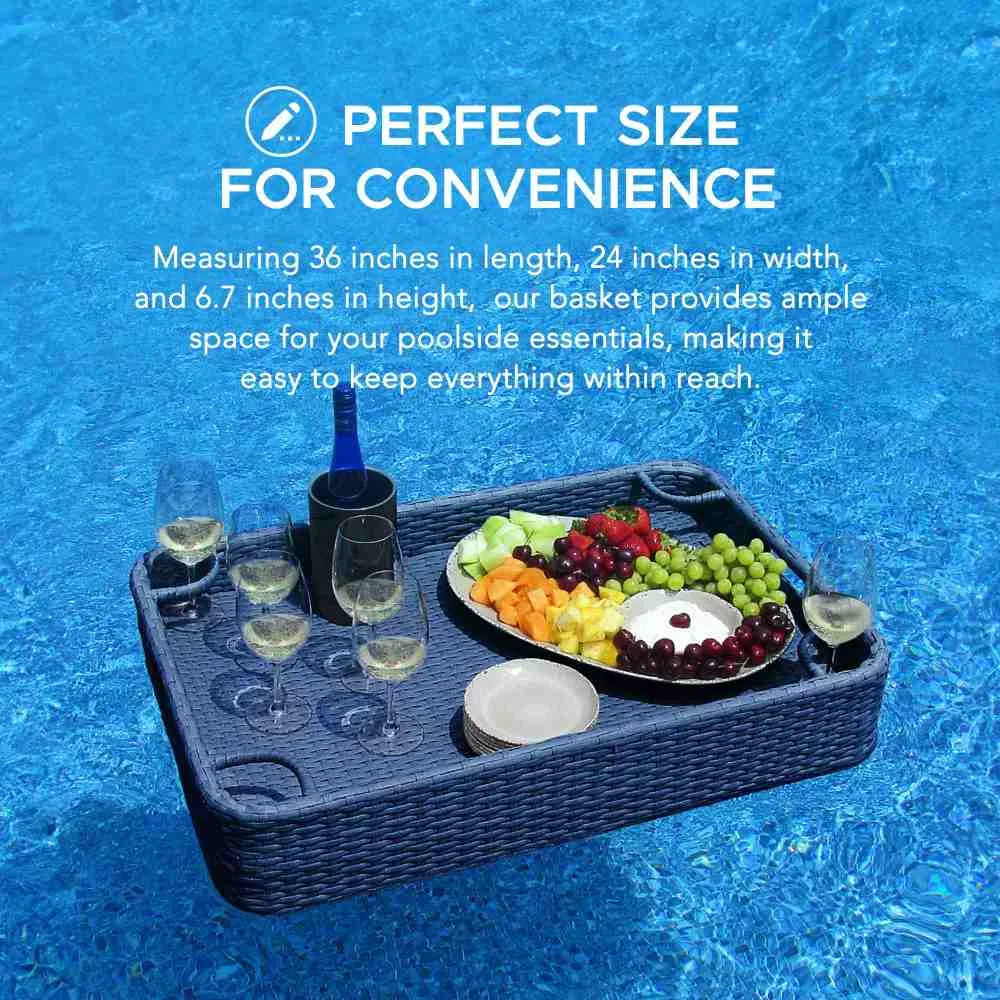 Wicker Floating Pool Tray 36x24" - Navy | Luxury Poolside Entertaining Essential — view 8