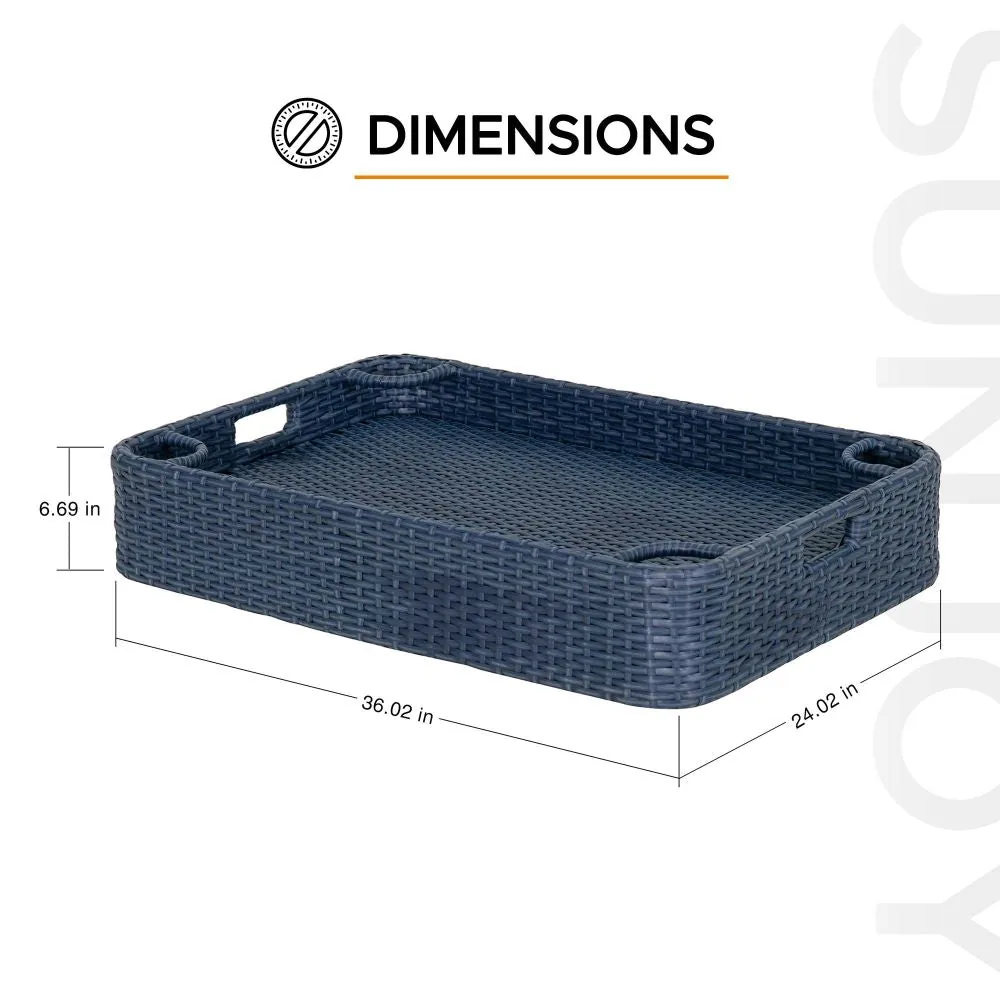 Wicker Floating Pool Tray 36x24" - Navy | Luxury Poolside Entertaining Essential — view 10