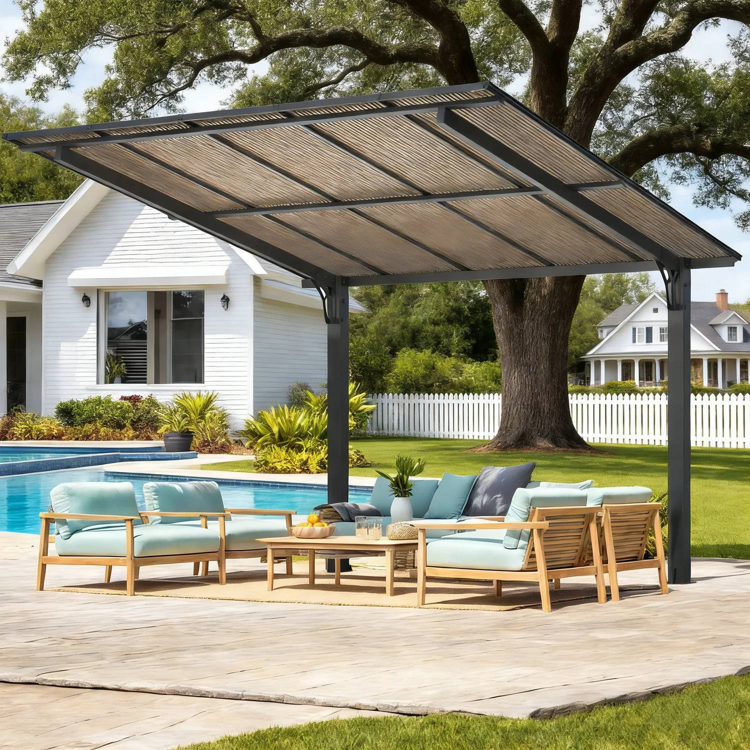 YODOLLA 10'x10' Freestanding Lean-to Hardtop Gazebo Carport — main image