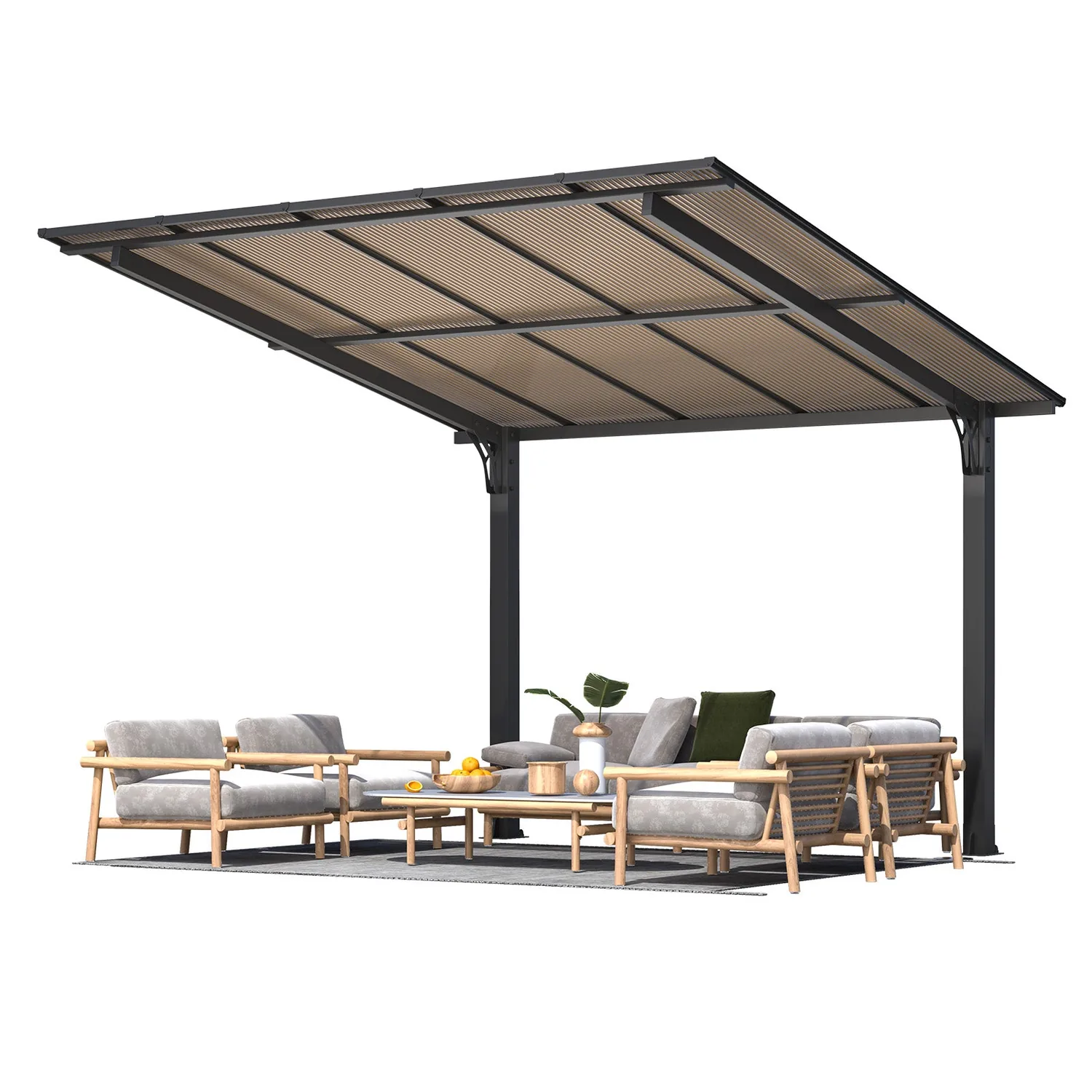YODOLLA 10'x10' Freestanding Lean-to Hardtop Gazebo Carport — view 2