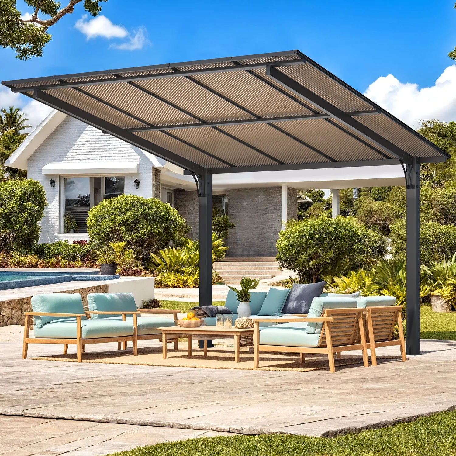 YODOLLA 10'x10' Freestanding Lean-to Hardtop Gazebo Carport — view 9