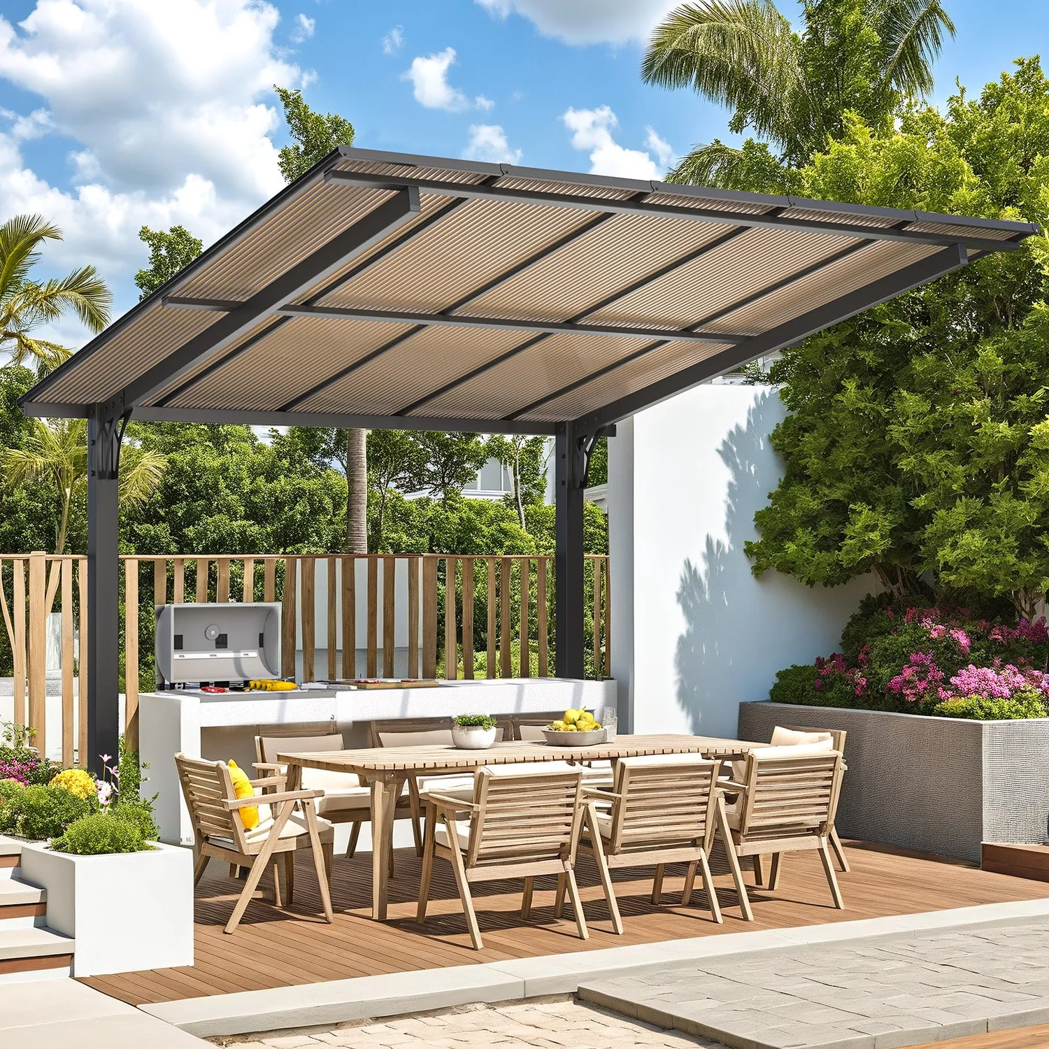 YODOLLA 10'x10' Freestanding Lean-to Hardtop Gazebo Carport — view 10