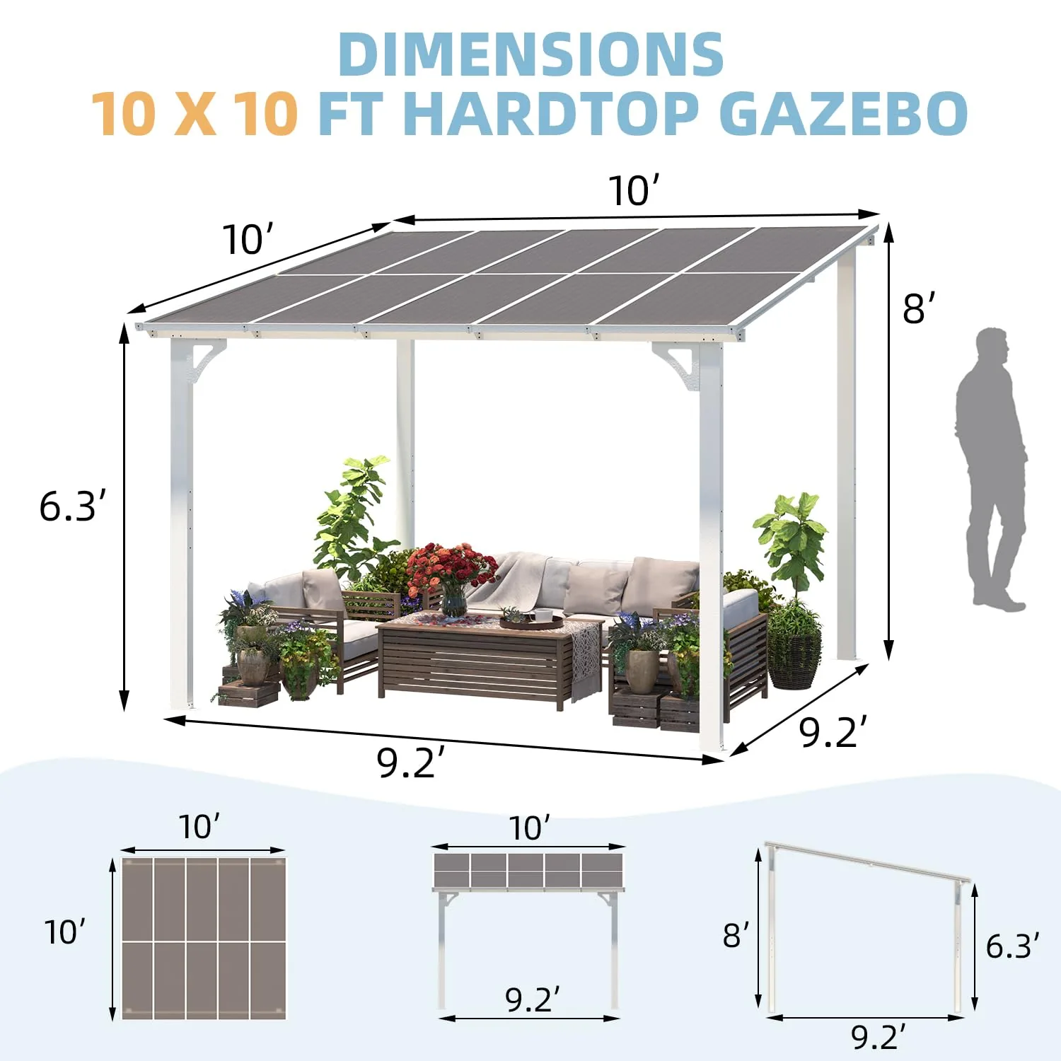 YODOLLA 10'x10' Pergola Gazebo Awning, White — view 3