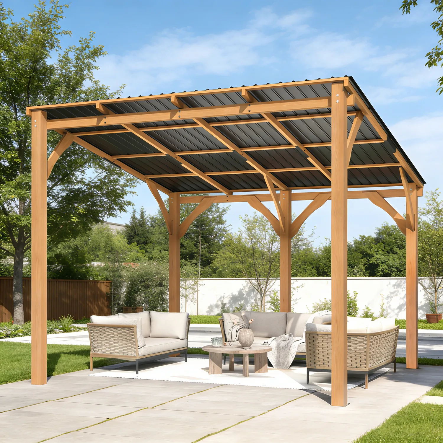 YODOLLA 10'x10' Outdoor Wood Cedar Gazebo Lean-to Pergola — main image