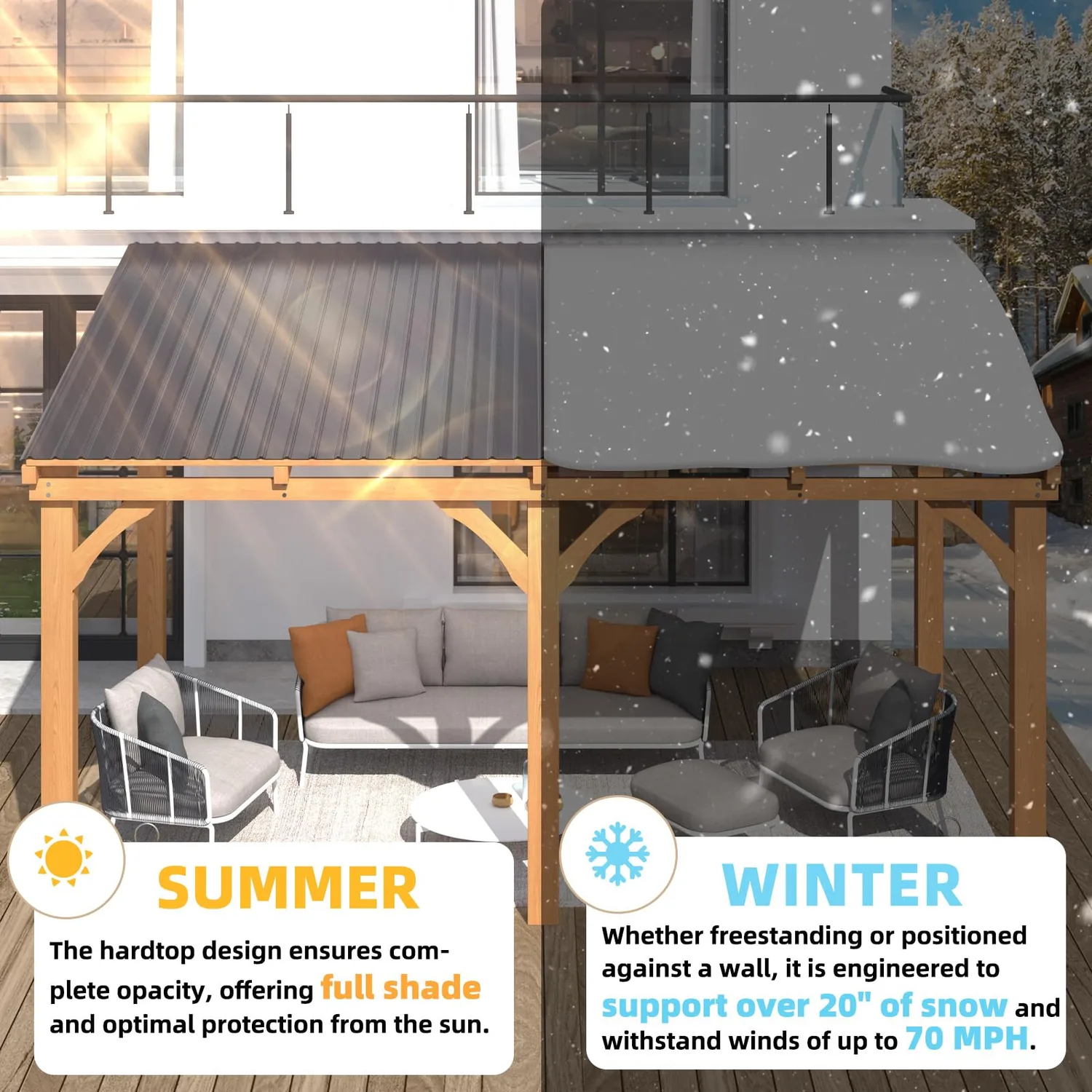 YODOLLA 10'x10' Outdoor Wood Cedar Gazebo Lean-to Pergola — view 4
