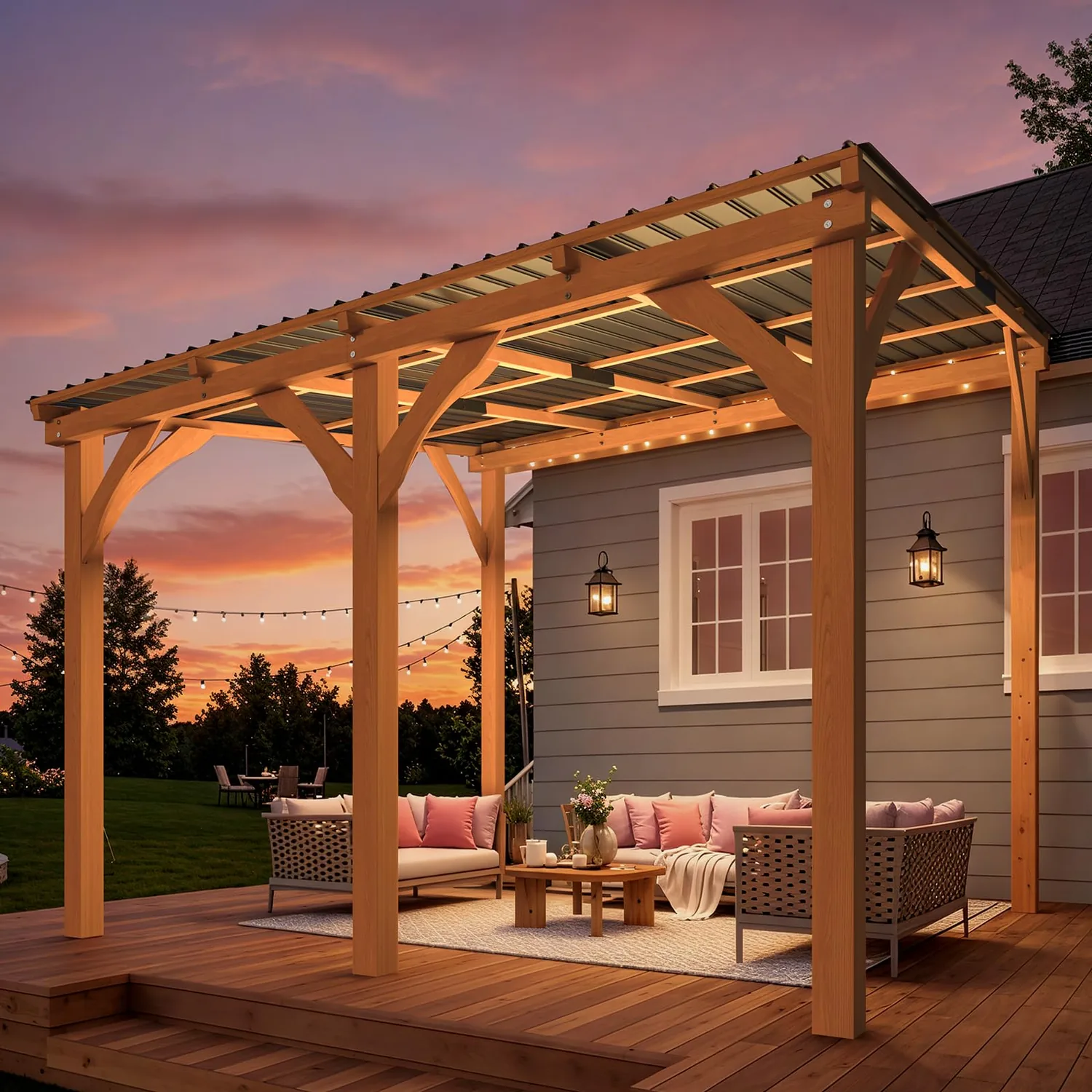 YODOLLA 10'x10' Outdoor Wood Cedar Gazebo Lean-to Pergola — view 7