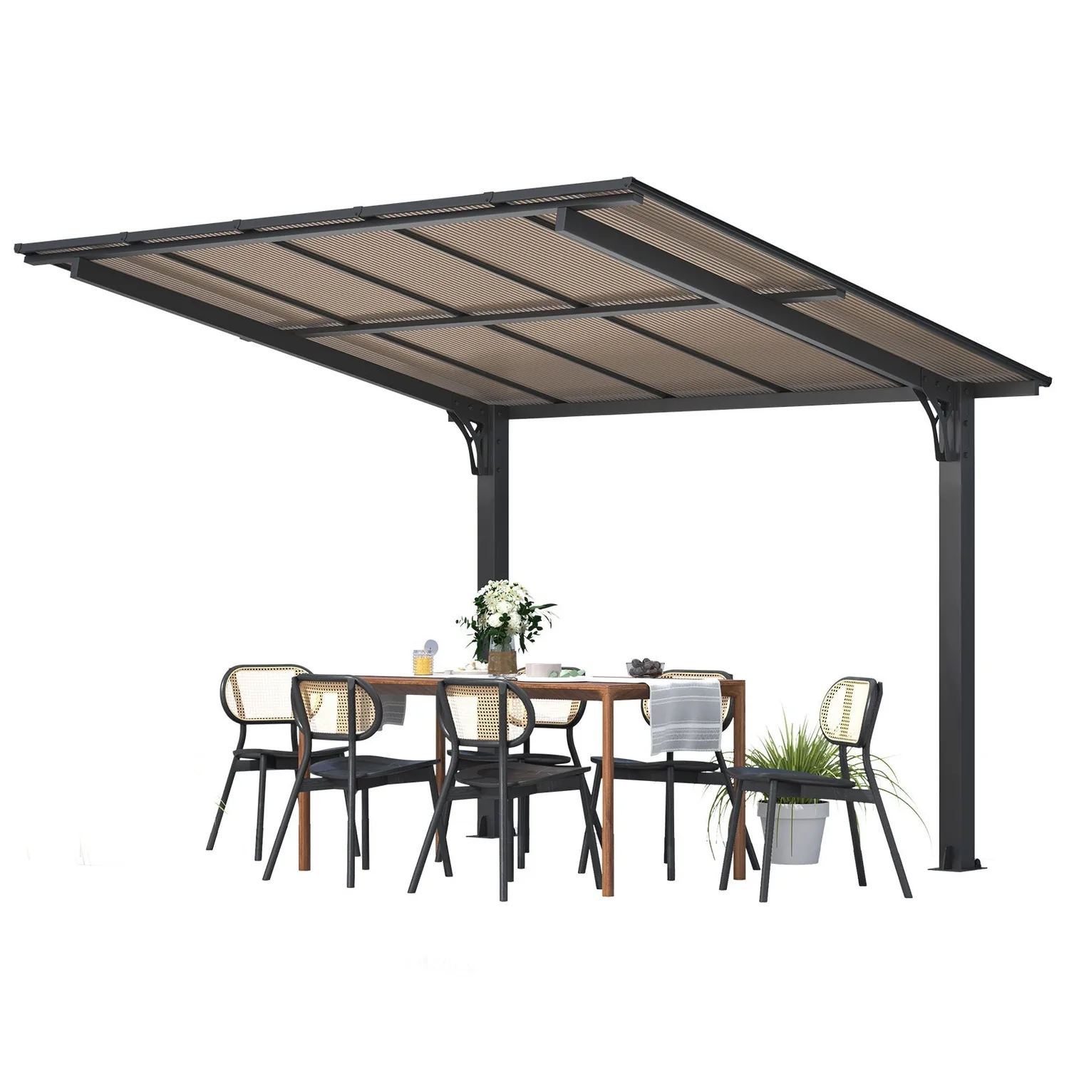 YODOLLA 10'x8' Freestanding Lean-to Hardtop Grill Gazebo — view 2