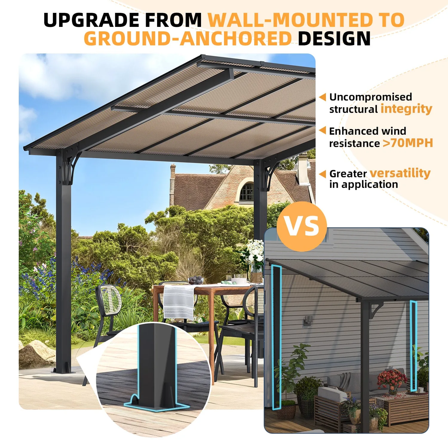 YODOLLA 10'x8' Freestanding Lean-to Hardtop Grill Gazebo — view 7