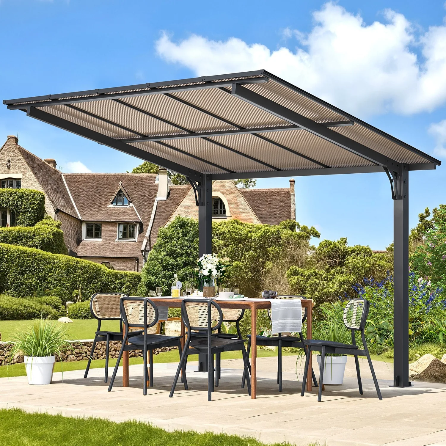 YODOLLA 10'x8' Freestanding Lean-to Hardtop Grill Gazebo — view 9