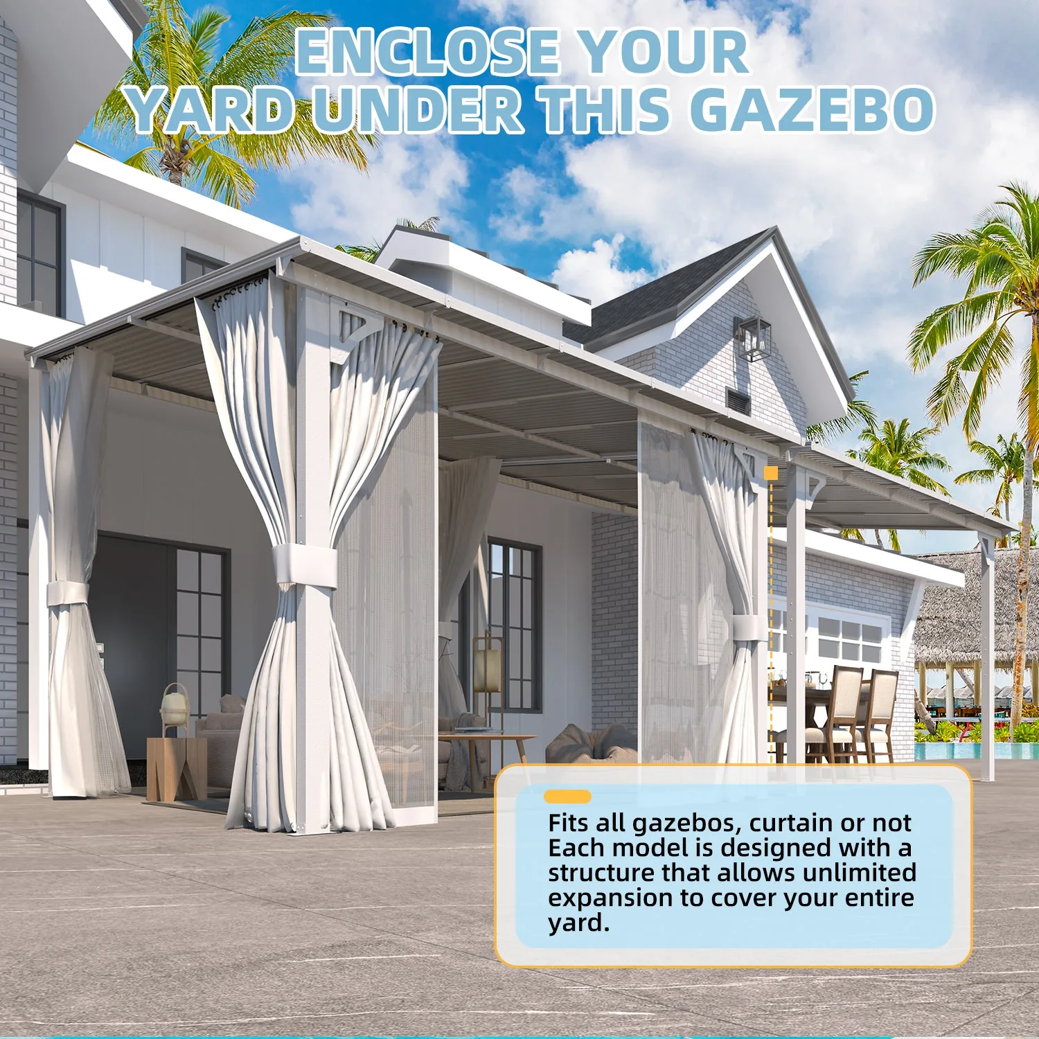 YODOLLA 10'x10' Lean-to Gazebo Pergola with Curtains, White — view 5