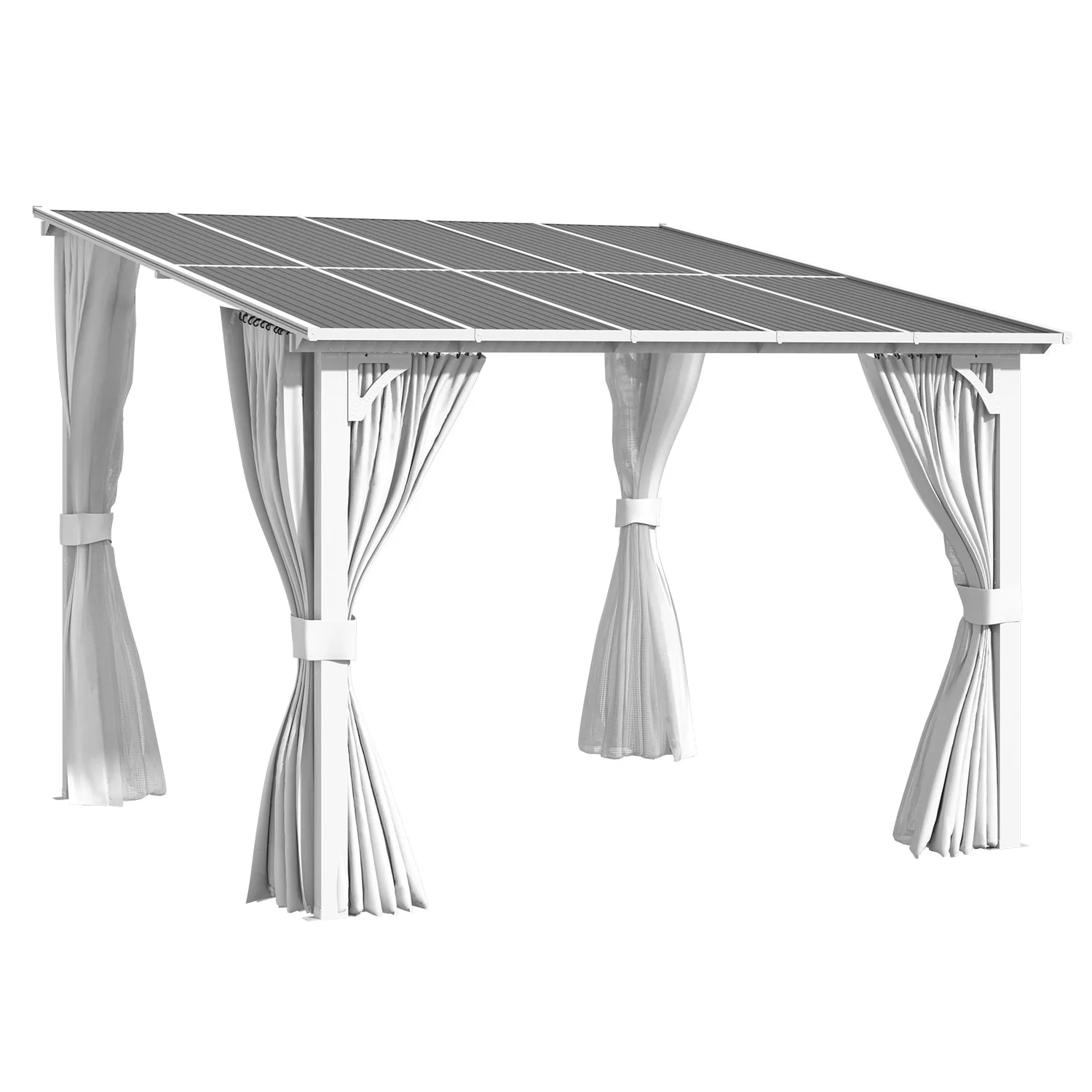 YODOLLA 10'x10' Lean-to Gazebo Pergola with Curtains, White — view 10